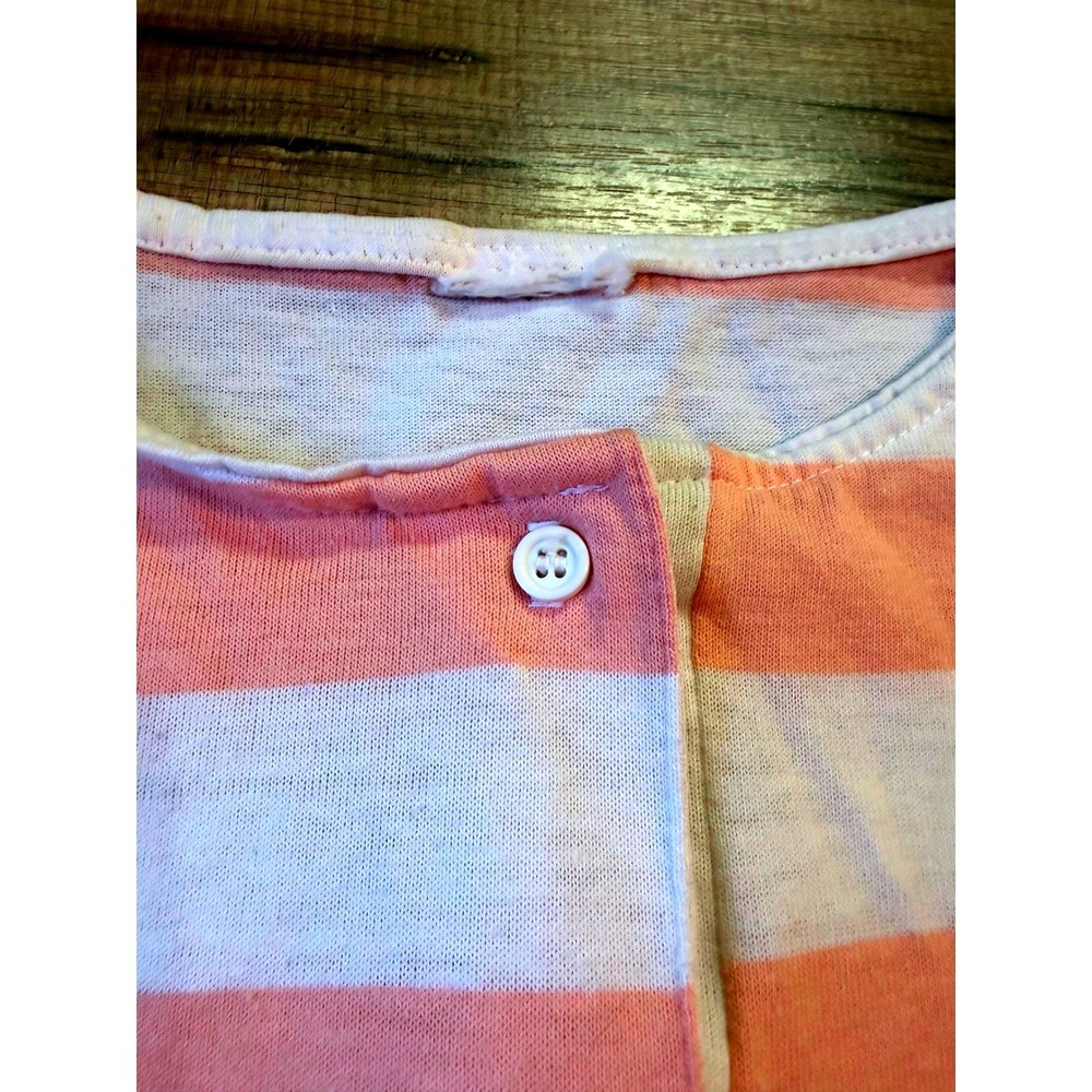 Vintage Knit Top Pink White Striped Henley Vintage Retro Short Sleeve Tee - Picture 2 of 4